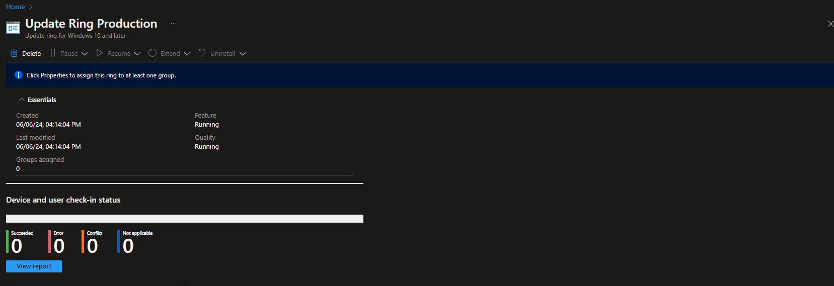 Assigning the update ring policy